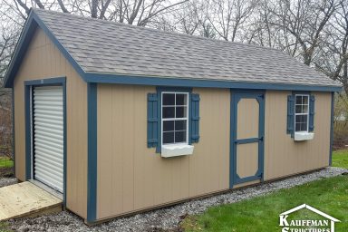 storage shed with a rollup door